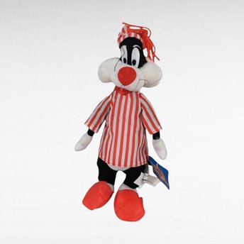 Vintage 1997 Looney Tunes Bedtime Sylvester Plush, 12" Stuffed Animal Toy, Cartoon Character Plushie, Gift for Kids, Collector's Item