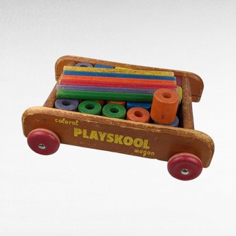Vintage Playskool Colorol Wagon with Blocks | Wooden Pull Toy | Classic Toy | 1950s Toy | Educational Toy