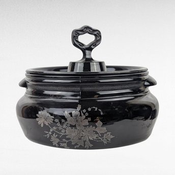 Vintage L.E. Smith Mt. Pleasant Black Glass Bean Pot with Lid | Black Amethyst Glassware |  Collectible Kitchenware | Serving Dish