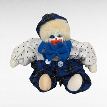 Vintage Clown Doll with Plaid and Polka Dots | Collectible Clown Doll | Whimsical Doll | Toy Collector | 8-inch Doll