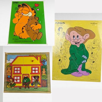 Vintage Children's Puzzle Lot, Garfield, Dopey, Wooden Jigsaw, 1970s-80s Toys, Collectible Puzzles, Gift for Kids, Nostalgic Decor