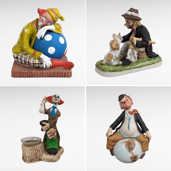 Vintage Clown Figurines Lot, Toscany, Melody in Motion, Bisque Clown, Collectible Clowns, Circus Decor, Gift for Collector
