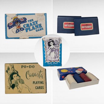 Vintage Game Lot: Battleship, Horse Shoes, Canasta Cards, Crazy Plane Game - Classic Games, Family Fun, Gift for Game Collector