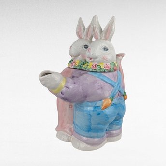 Vintage Dancing Rabbit Teapot, 9" Ceramic Bunny Teapot, Whimsical Kitchen Decor, Spring Easter Gift, Collectible Teapot