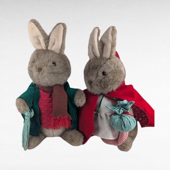Vintage Mrs. Rabbit & Peter Rabbit Plush Set, 15 Inch Collectible Plush Toys, Classic Children's Literature Characters, Gift for Collectors