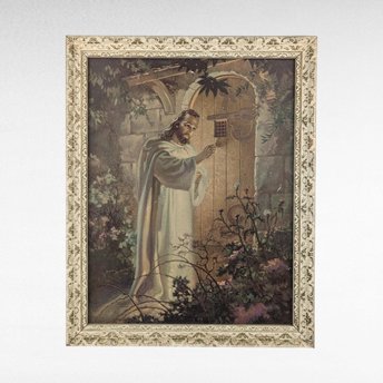 Imperfect 1942 Sallman "Christ Knocking at the Door" Lithograph, Vintage Religious Art, Framed Print, Gift for Pastor, Christian Home Decor