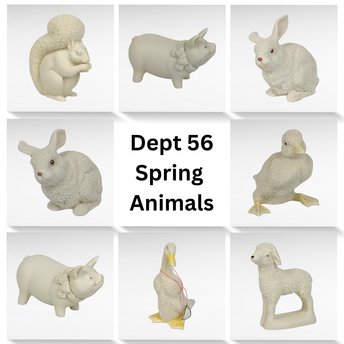 Vintage Dept 56 Annual Animal Bisque Figurines, Lot of 8, Pig, Duck, Rabbit