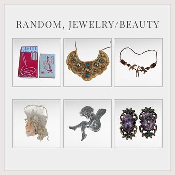 Vintage Jewelry Lot, Beaded Necklace, Angel Pin, Wood Animal Necklace, Art Deco Pin, Clip Earrings, Sta-Rite Hair Pins, Gift For Her