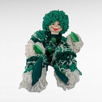 Vintage Handmade Yarn Clown, Green and White Clown Doll, Whimsical Decor, Collectible Clown, Unique Gift
