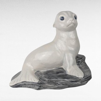 Vintage Ceramic Sea Lion Figurine, Hand-Painted White Sea Lion Sculpture, Nautical Decor, Ocean Animal Statue, Gift for Animal Lover