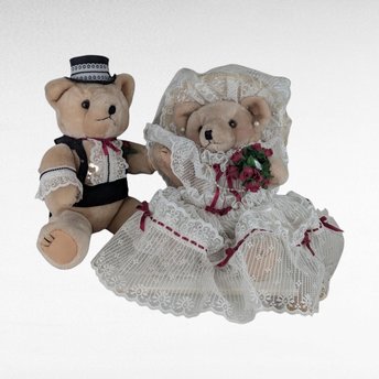 Vintage Plush Posable Bride & Groom Teddy Bears, Wedding Bears, Collectible Plush Toys, Vintage Wedding Decor, Gift for Couple