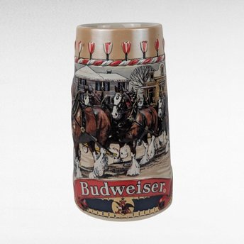 1986 Budweiser Holiday Stein | Clydesdale Horses | Christmas Town Scene | Vintage Beer Stein | Anheuser Busch Collectible