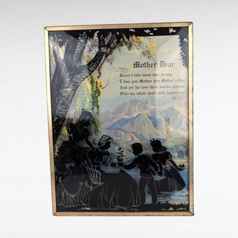Vintage Mother's Day Wall Hanging | Silhouette Art | Bubble Glass | Poem | 8" x 6" | Retro Home Decor