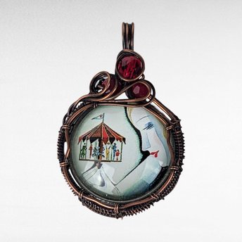Copper Wire Wrapped Necklace with Female and Carousel Design | Unique Artisan Jewelry | Handmade Statement Piece | Whimsical Fashion