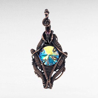 Colorful Crystal Pendant | Copper Wire Wrapped | Rivoli Focal Point | Bohemian Jewelry