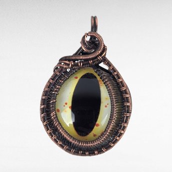 Copper Wire-Wrapped Pendant with Yellow Eye | Unique Artisan Jewelry | Handmade Statement Necklace | Bohemian Style Accessory