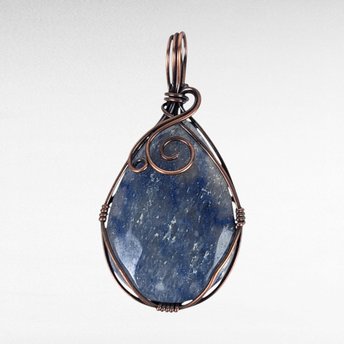 Copper Wire Wrapped Blue Quartz Pendant.
