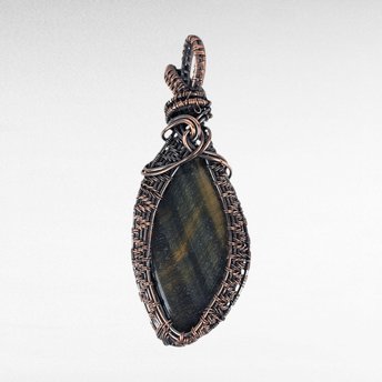 Copper Wire-Wrapped Tiger's Eye Pendant - Handmade Jewelry, Unique Natural Stone Necklace, Bohemian Style Accessory