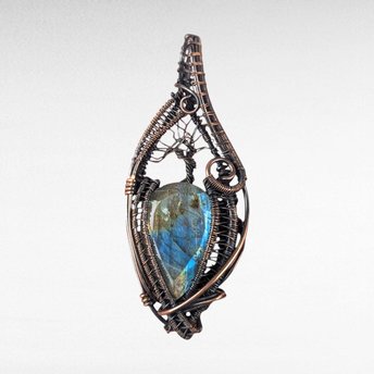 Unique Labradorite Pendant | Copper Wire Wrapped Tree | Artisan Jewelry