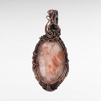 Copper Wire Wrapped Sunstone Pendant | Unique Artisan Jewelry | Handmade Natural Stone Necklace | Bohemian Style Gift for Her