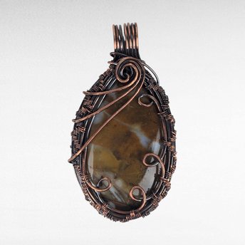 Boho Copper Wire Wrapped Agate Pendant | Earth Tones | 2" Long | Handmade Jewelry | Unique Gift for Women