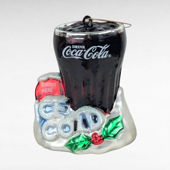Vintage Coca Cola Served Here Blown Glass Ornament.