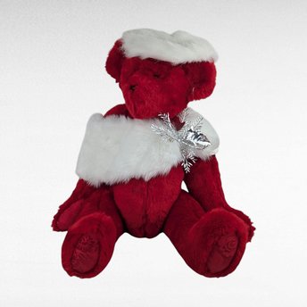 1993 Johnson Creations Red Teddy Bear | Christmas Bear | White Faux Fur Hat and Scarf | Plush Bear | Collectible