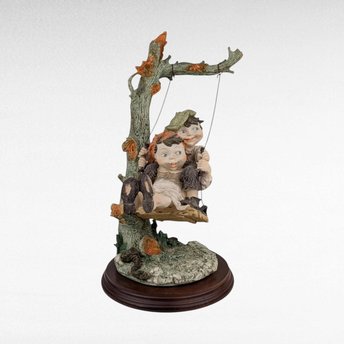Vintage Giuseppe Armani Gulliver's World Children on Swing Figurine, 14" Resin Statue, Whimsical Home Decor, Collectible Art