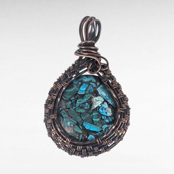 Handcrafted Copper Wire Wrapped Azurite/Malachite Pendant | 2" Unique Rustic Jewelry | Oxidized Copper Wire | Natural Stone Gift