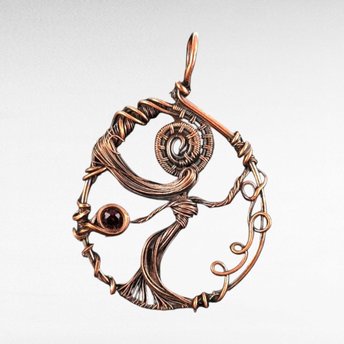 Handmade Copper Wire Pendant, Feminine Silhouette, Purple Crystal Accent, Antiqued Finish, Unique Gift for Her