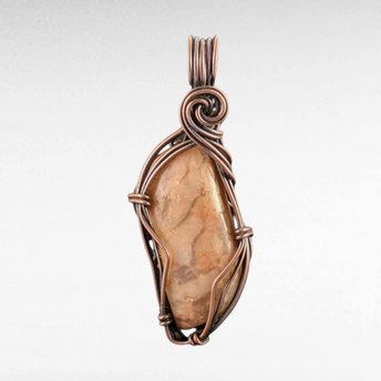 Copper Wire Wrapped Jasper Pendant. Handmade.