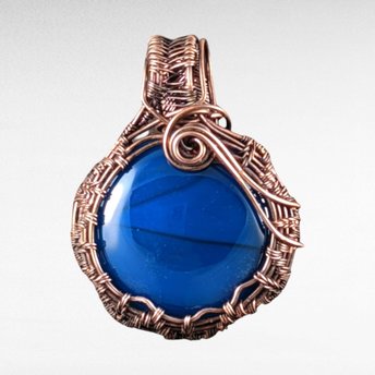 Handcrafted Copper Wire Wrapped Blue Agate Pendant 