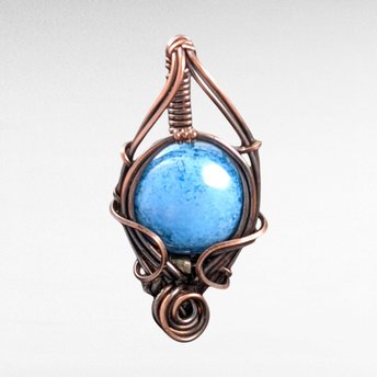 Handmade Copper Wire Wrapped Blue Czech Glass Pendant, Unique Artisan Jewelry, Handmade Gift Idea