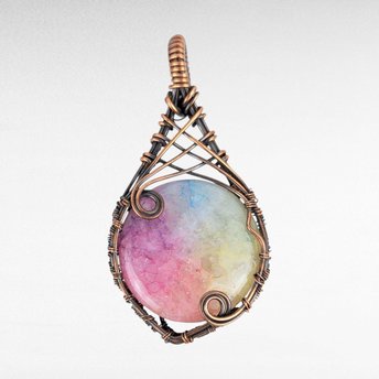 Handmade Copper Wire Wrapped Solar Quartz Pendant | Unique Bohemian Jewelry | Dyed Solar Quartz Cabochon | Gift for Crystal Lovers