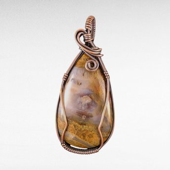 Handmade Copper Wire Wrapped Tan Agate Pendant | Unique Bohemian Jewelry | Antiqued Copper | Gift for Crystal Lovers
