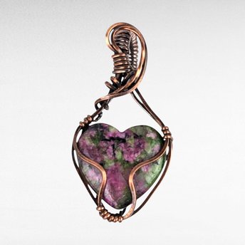 Handmade Copper Wire Wrapped Ruby in Fuchsite Heart Pendant | Unique Gemstone Jewelry | Antiqued Copper | Gift for Love and Harmony