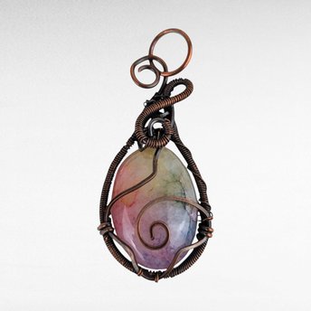 Handmade Dyed Solar Quartz Pendant in Antiqued Copper Wire | Vibrant, Unique Jewelry | 2"