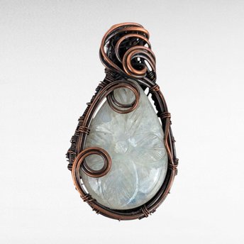Gift for Her, Moonstone Pendant, Copper Jewelry, Birthday Gift, Christmas Gift, Bohemian Necklace, Wire Wrapped Pendant, Handmade