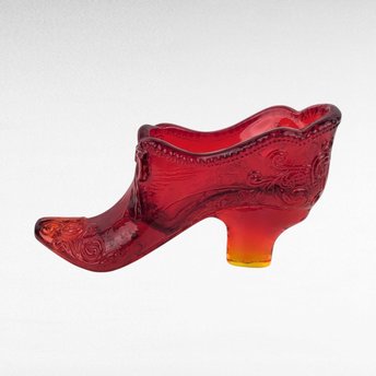 Vintage Amberina Glass Shoe Figurine - Red Glass Shoe - Floral Decor -  Trinket Dish - Collectible Glassware - Victorian Style Decor