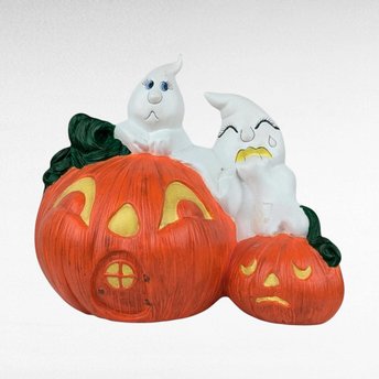 Vintage Hand-Painted Ghosts and Jack O'Lantern Figure | Halloween Decor | Whimsical Ghost Figurine | Fall Decor