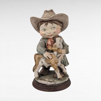 Vintage Giuseppe Armani Gulliver's World Cowgirl with Calf Figurine, 7" Collectible Resin Statue, Western Decor, Italian Art