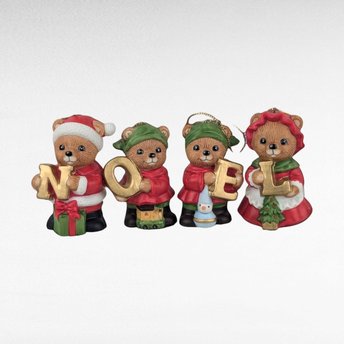 Vintage Homco Ceramic Noel Bears 5720, Christmas Bear Ornaments, Set of 4, Holiday Decorations, Collectible Figurines