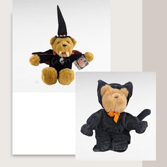 Vintage Halloween Bear Pair: Fiesta Vampire Bear & GAC Black Cat Teddy, Collectible Halloween Plush, Halloween Decor, Halloween Collector