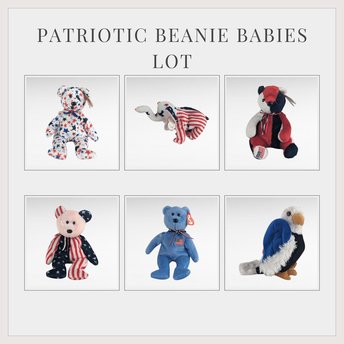 Vintage Patriotic Beanie Babies Lot (6) - Ty Patriot, Spangle, Red White Blue, America, Righty 2000, Free - Beanie Babies, Patriotic