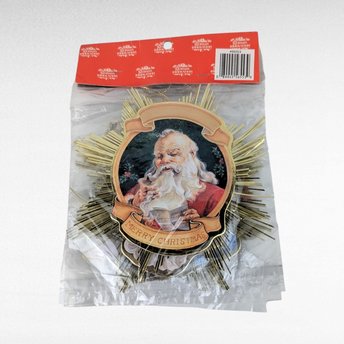 Vintage 1991 Roman Santa Starburst Ornaments, Set of 4, 5" Gold Foil Christmas Ornaments, New in Package, Retro Holiday Decor
