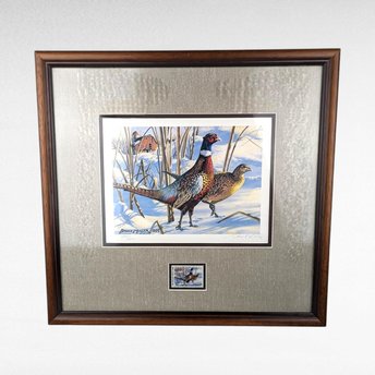 1993 Minnesota Pheasant Habitat Stamp Print, Framed & Signed Bruce Miller, Limited Edition #1835/2500
