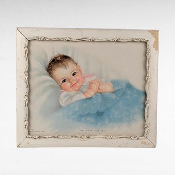 Vintage Charlotte Becker "Take Me In Your Arms" Framed Print, Baby Art, Nursery Decor, 9 x 10.5 Inches