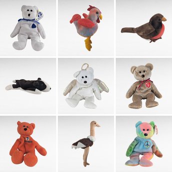 Vintage Ty Beanie Baby Lot, 90s Collectible Beanies, Strut Rooster, Peace Bear, Halo Angel Bear, Gift for Collectors, Nostalgic Toys