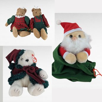 Vintage Christmas Plush Lot - Ty Attic Treasures Klause Bear, Bachman's Santa in Bag, Red/Green Teddy Bear Couple - Holiday Decor