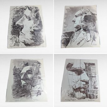 Vintage Rose Mary Goodson Mount Rushmore Print Set, Jefferson, Roosevelt, Lincoln, Washington, Historical Art, Americana Decor